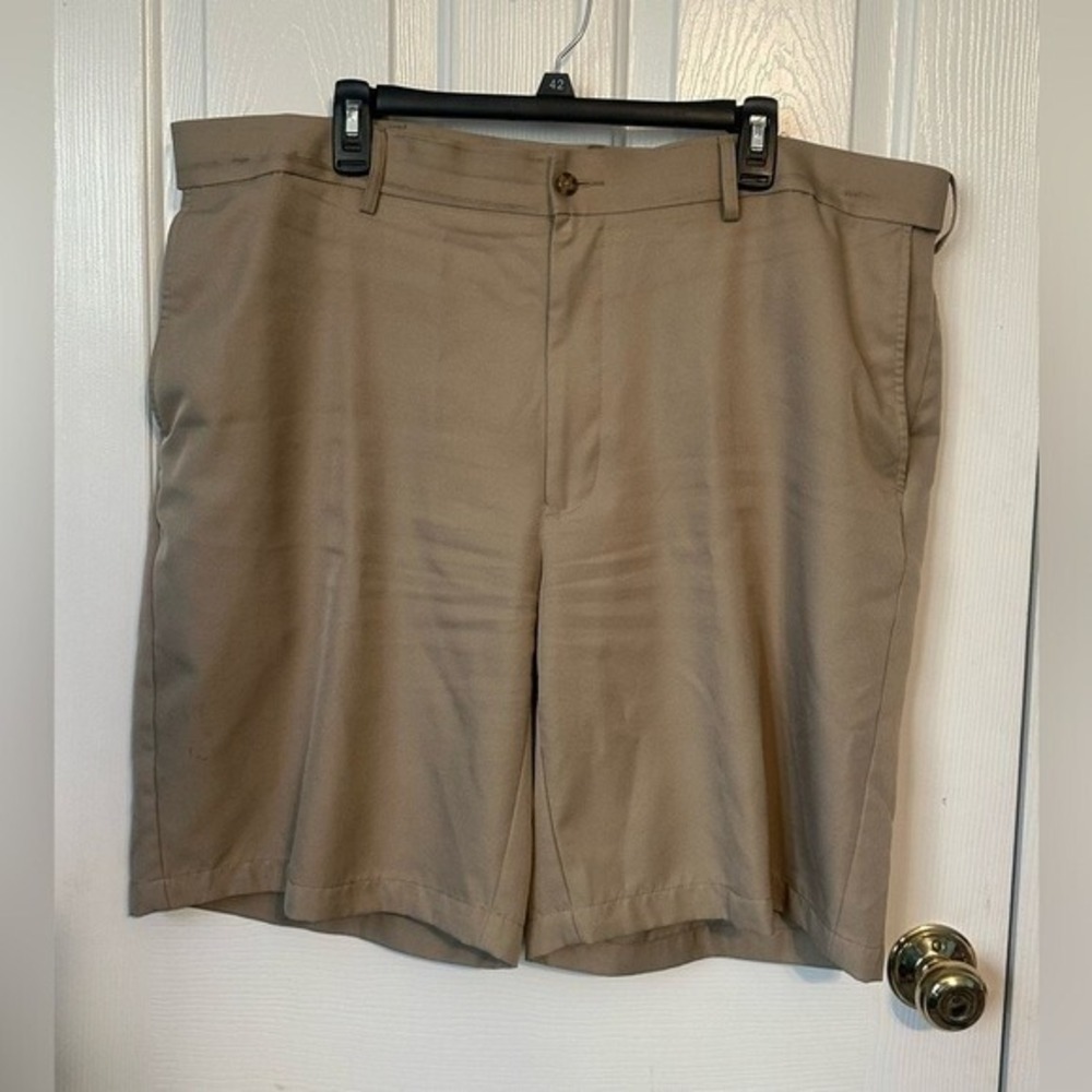 Grand Slam Mens Khaki Tan Golf Shorts Size 42 Flat‎ Front Performance Inseam 8